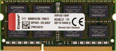 Оперативная память Kingston KVR16S11/8WP DDR3 -  1x 8ГБ 1600МГц, для ноутбуков (SO-DIMM),  Ret