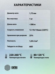 Пластик Cactus CS-3D-ABS-1KG-WHITE ABS/ 1.75мм/ 1кг/ 386м/ белый