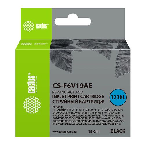 Картридж Cactus CS-F6V19AE, 123XL, черный / CS-F6V19AE