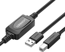 Изображение товара Кабель UGREEN US122,  USB 2.0 A(m) (прямой) -  USB B(m) (угловой),  ферритовый фильтр ,  15м,  черный [10362]