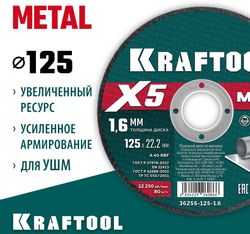 Отрезной диск Kraftool 36255-125-1.6, по металлу