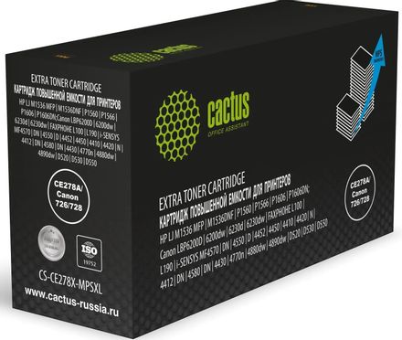 Картридж Cactus CS-CE278X-MPSXL, CE278A/Canon 726/728, черный / CS-CE278X-MPSXL