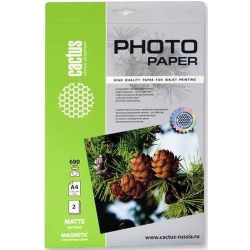 Фотобумага Cactus CS-MMA46902, A4, для струйной печати, 2л, 690г/м2, белый, покрытие матовое /магнитный слой