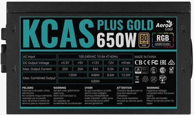 Блок питания Aerocool KCAS, 650Вт, 120мм, черный, retail [kcas plus ...