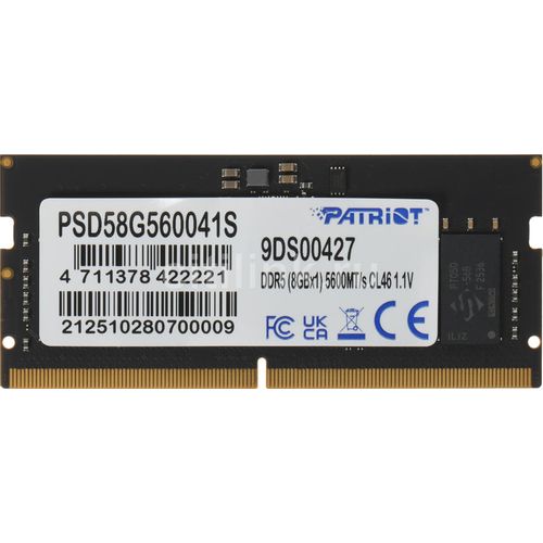 Оперативная память Patriot Signature Line PSD58G560041S DDR5 - 1x 8ГБ 5600МГц, для ноутбуков (SO-DIMM), Ret