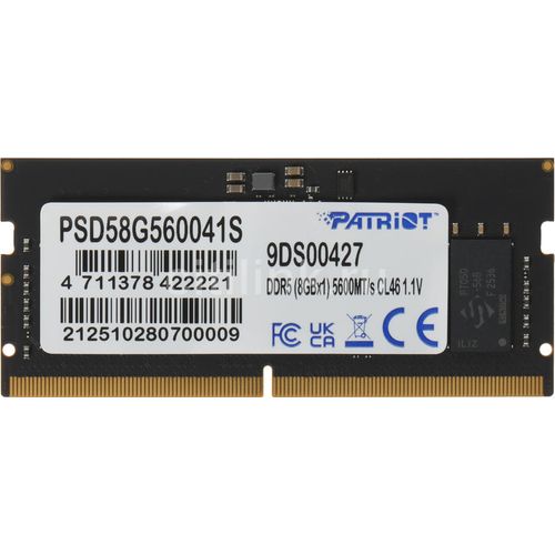Оперативная память Patriot Signature Line PSD58G560041S DDR5 — 1x 8ГБ 5600МГц, для ноутбуков (SO-DIMM), Ret