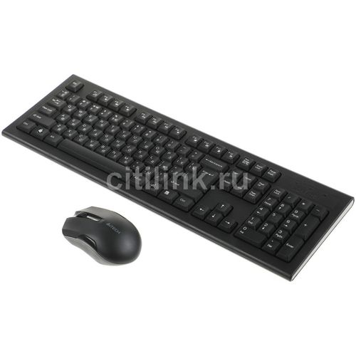 Комплект (клавиатура+мышь) A4TECH 3000NS, USB, беспроводной, черный