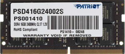 Оперативная память Patriot PSD416G24002S DDR4 -  1x 16ГБ 2400МГц, для ноутбуков (SO-DIMM),  Ret