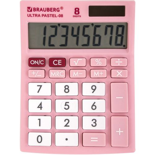 Калькулятор BRAUBERG Ultra, Pastel-08-Pk, 8-разрядный, розовый — цена и наличие Калькулятор BRAUBERG Ultra, Pastel-08-Pk, 8-разрядный, розовый