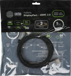 Кабель-переходник аудио-видео Cactus CS-DP-HDMI-1.2-2, DisplayPort (m) - HDMI (m), 2м