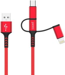 Кабель PERO DC-06, Lightning (m)/USB Type-C (m)/micro USB (m) - USB (m), 2м, красный