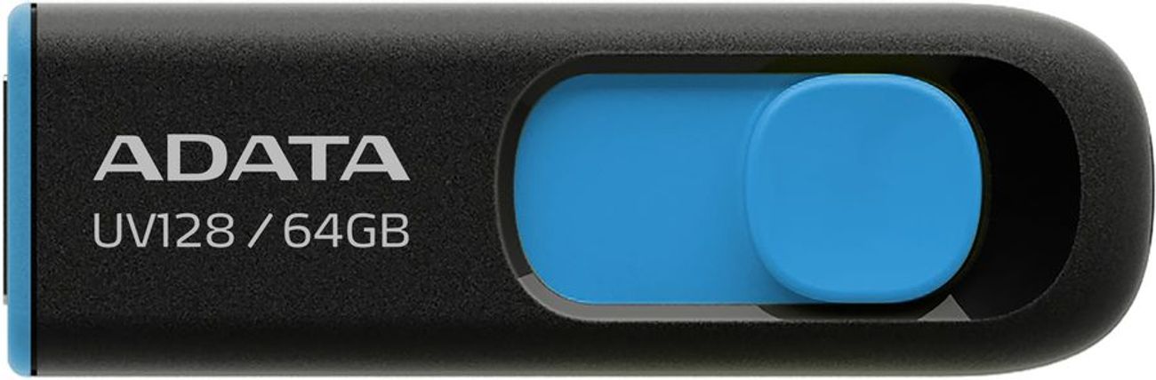 Флешка USB A-Data DashDrive UV128 64ГБ, USB3.0, черный и синий [auv128-64g-rbe]