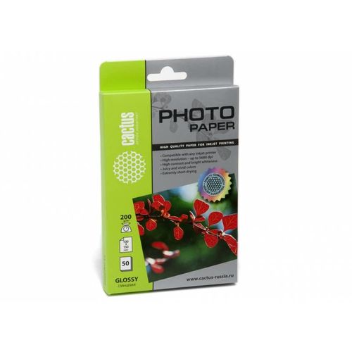 Фотобумага Cactus CS-GA620050, для струйной печати, 50л, 200г/м2, белый, покрытие глянцевое