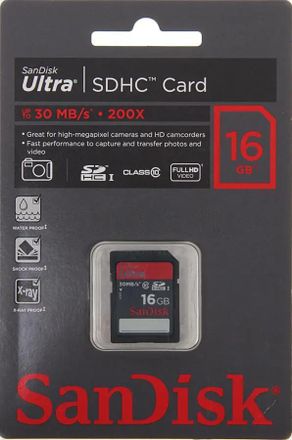 Карта памяти SDHC UHS-I Sandisk Ultra 16 ГБ, 30 МБ/с, Class 10, SDSDU-016G-U46, 1 шт., без адаптера
