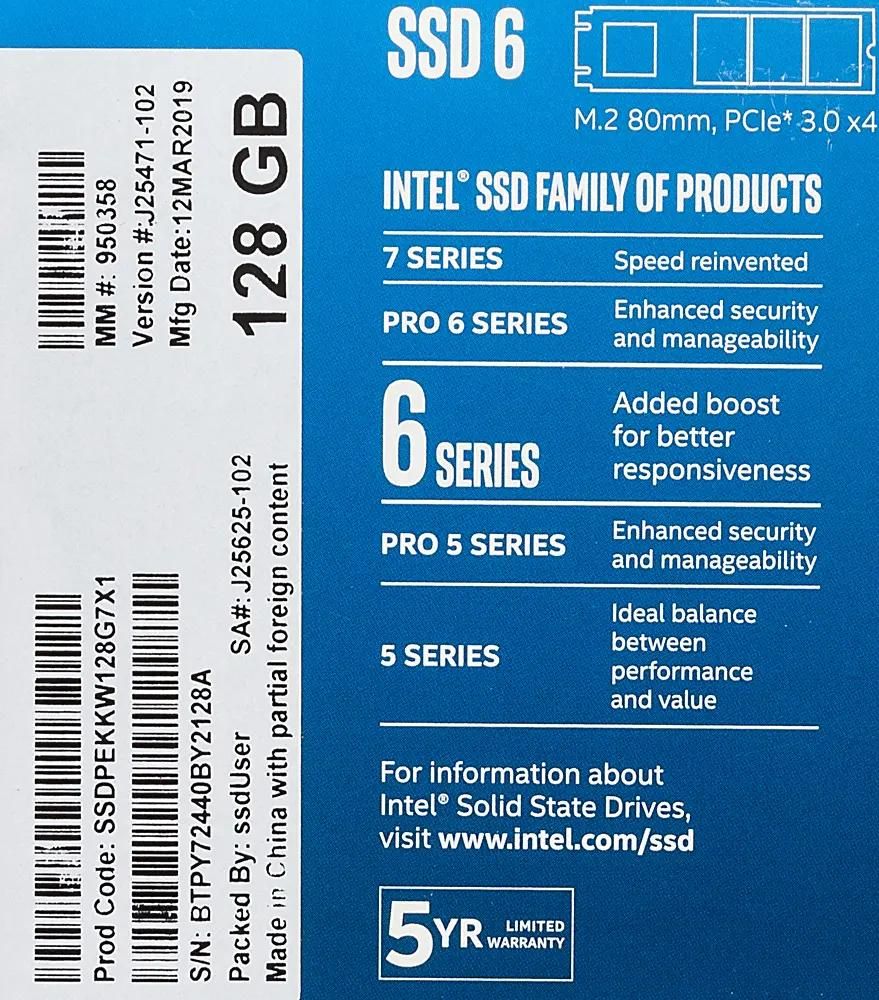 SSD Intel 600p Series SSDPEKKW128G7X1 128 M.2 2280 PCIe x4 NVMe ssdpekkw128g7x1 950358 399850