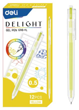 Упаковка ручек гелевых Deli Delight EG118-YL корп.прозрачный чернила желтый