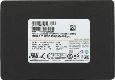 SSD накопитель Samsung PM897 MZ7L3960HBLT-00A07 960ГБ, 2.5", SATA III,  SATA,  oem