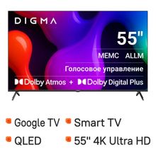 Изображение товара 55" Телевизор Digma DM-LED55UQB31 QLED, 4K Ultra HD, СМАРТ ТВ, Google TV, черный