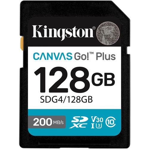 Карта памяти SDXC UHS-I U3 Kingston Canvas Go! Plus 128 ГБ, 200 МБ/с, Class 10, SDG4/128GB, 1 шт., без адаптера