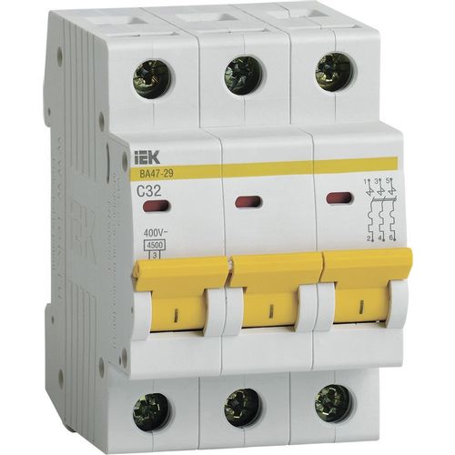 Автоматический выключатель IEK ВА47-29 (MVA20-3-032-C) 32A тип C 4.5кА 3П 400В 3 модуля белый (упак.:1шт)
