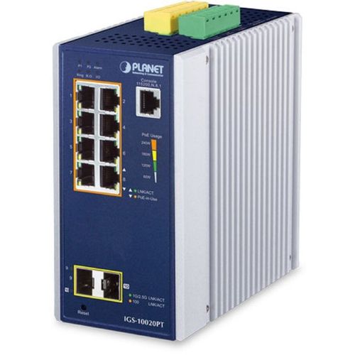 Коммутатор PLANET IGS-10020PT, управляемый, 8 RJ-45, 10/100/1000 Мбит/с