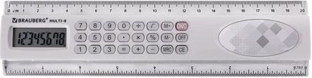 Калькулятор-линейка BRAUBERG MULTI-8, 8-разрядный, серый