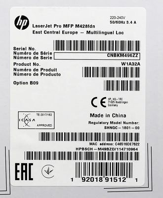 МФУ лазерный HP LaserJet Pro M428fdn черно-белая печать, A4, цвет белый ...
