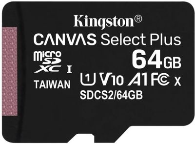 Карта памяти microSDXC UHS-I Kingston Canvas Select Plus 64 ГБ, 100X, Class 10, SDCS2/64GBSP,  1 шт., без адаптера