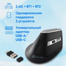 Мышь беспроводная Oklick 991MW, USB, USB-C, черный и серый