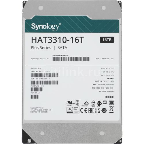 Жесткий диск SYNOLOGY HAT3310 16ТБ SATA, 7200об/мин, Hot Swap, 3.5" [hat3310-16t]