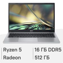 Изображение товара Ноутбук Acer Aspire 3 15.6IPS AMD Ryzen 5 16ГБ SSD без ОС серебристый