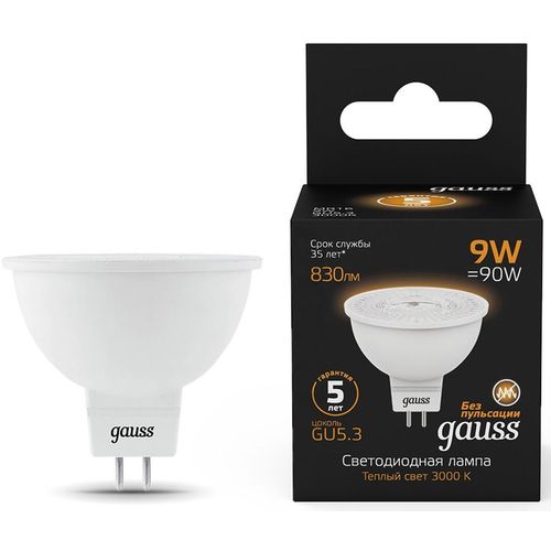 Лампа LED GAUSS GU5.3, рефлектор, 9Вт, 101505109, одна шт.