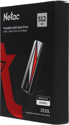 512ГБ Внешний диск SSD NETAC ZX20L NT01ZX20L-512G-32BK, USB-C