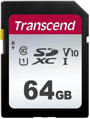 Карта памяти SDXC UHS-I U1 Transcend 300S 64 ГБ, 100 МБ/с, Class 10, TS64GSDC300S,  1 шт., без адаптера