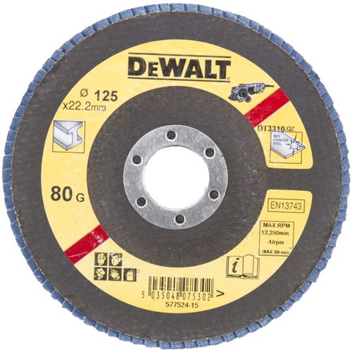 Лепестковый шлифкруг DeWALT DT3310-QZ, по металлу, 125мм, 22.2мм