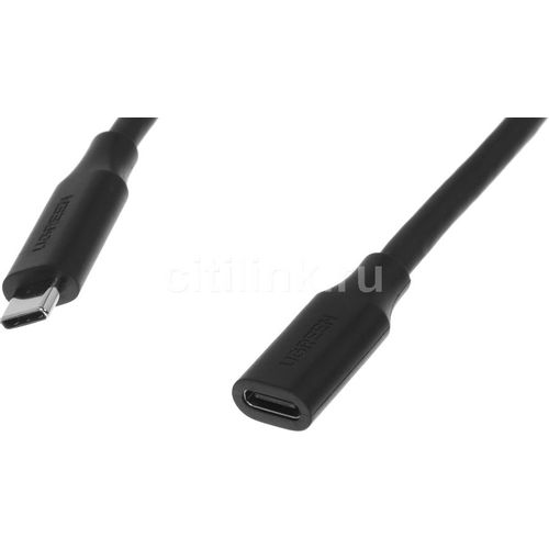 Кабель-удлинитель UGREEN US353, USB Type-C (f) - USB Type-C (m), ферритовый фильтр , круглое, 1м, черный [10387]