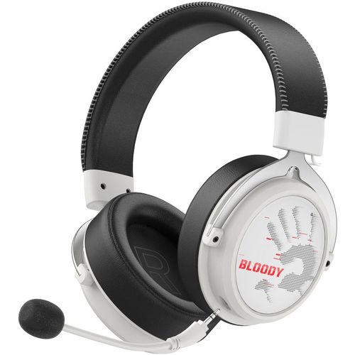 Гарнитура игровая A4TECH Bloody MR590 Sports, для компьютера и игровых консолей, мониторные, Bluetooth/радио/3,5 мм, белый / черный [mr590+ wired/sport white]