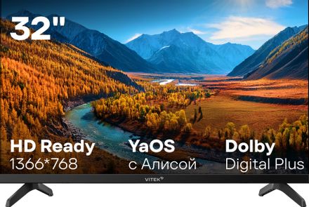 32" Телевизор Vitek VT-32HBS300 HD, СМАРТ ТВ, YaOS, черный
