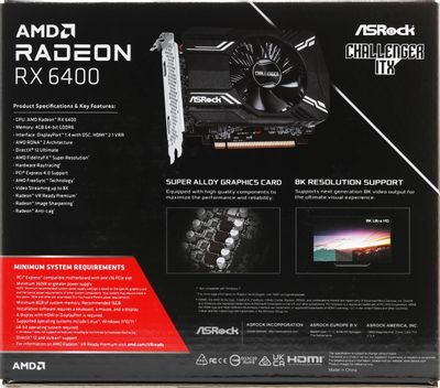 Видеокарта ASRock AMD Radeon RX 6400 RX6400 CLI 4G 4ГБ Challenger ...