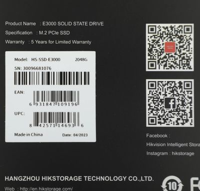 SSD накопитель Hikvision E3000 HS-SSD-E3000/2048G Hiksemi 2ТБ, M.2 2280 ...