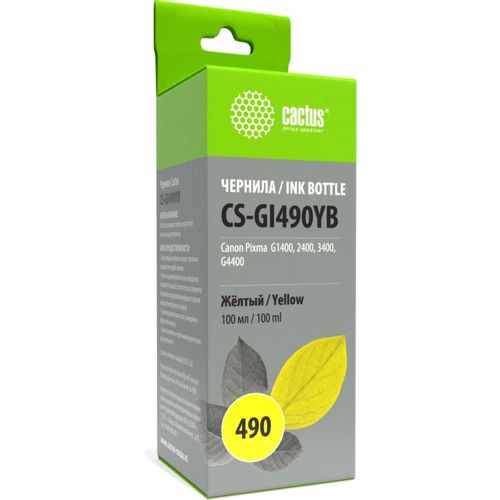 Чернила Cactus CS-GI490YB GI-490, для Canon, 100мл, желтый