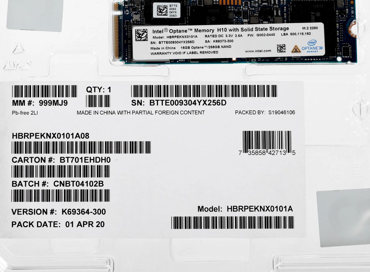 SSD Intel Optane Memory H10 SSDPF21Q016TB01 256 M.2 2280 PCIe 3.0 x4 NVMe hbrpeknx0101a08 999mj9 1479802
