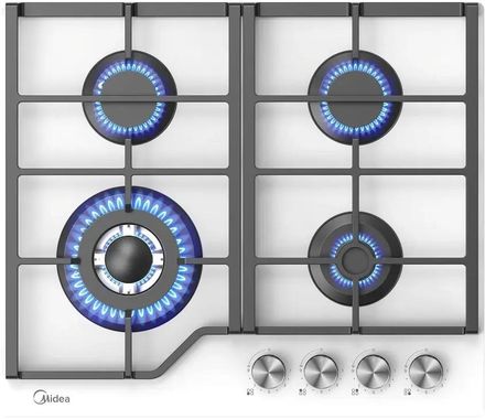 Газовая варочная панель Midea MG693TGW, 4 конфорки, закаленное стекло, белый