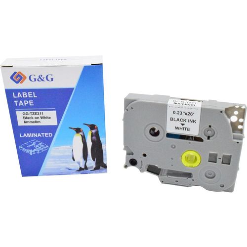 Картридж G&G GG-TZE211, 6мм, черный шрифт, белый фон, 8м, GG-TZE211