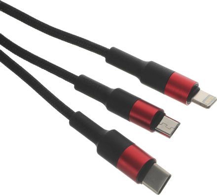 Кабель Hoco X26 Xpress one,  Lightning (m)/USB Type-C (m)/micro USB (m) -  USB (m),  1м,  2A,  черный / красный [80282]