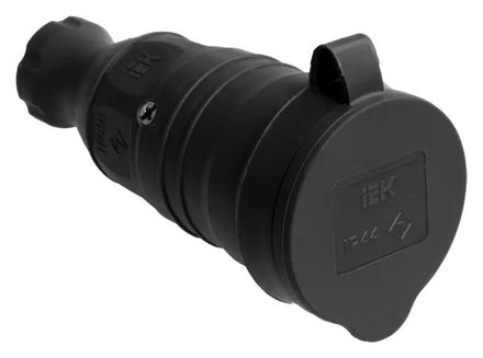 Розетка силовая IEK Омега, одинарная, 1 розетка, открытая, заземление, IP44, черный [pkr21-016-2-k02]