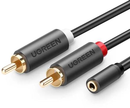 Кабель аудио UGREEN AV102,  Jack 3.5 (m) -  2xRCA (m/f),  1м, серый [10588]