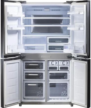Холодильник трехкамерный Sharp SJ-EX93PSL Hybrid Cooling, Side by Side, инверторный, серебристый