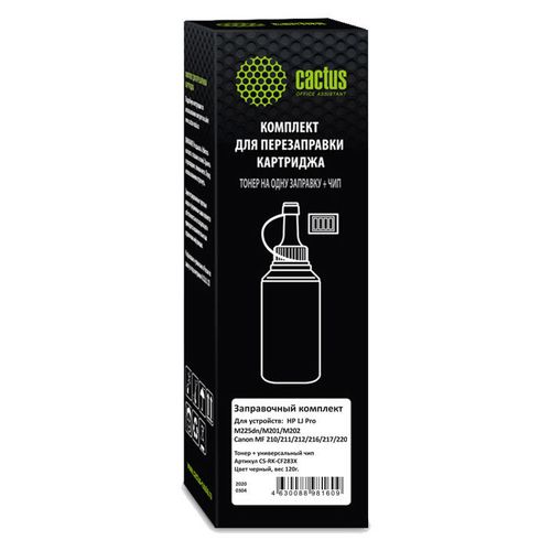 Тонер Cactus CS-RK-CF283X, для HP LJ Pro M225dn/M201/M202 Canon MF 210/211/212/216/217/220, черный, 120грамм, флакон, чип