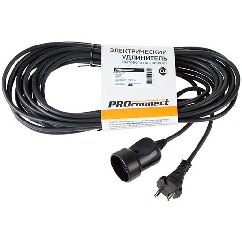 Удлинитель силовой PROCONNECT PROc-Uc, розеток 1шт, 2×0.75 кв.мм, 6A, 10м, ПВС, без катушки, черный [11-7114]